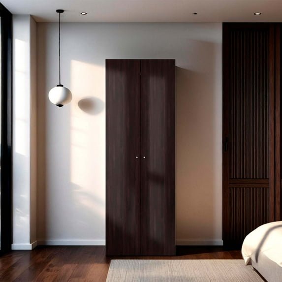 DEPOT E-SHOP Lisle Armoire, 2 Doors, 2 Shelves, Walnut / Black Wengue