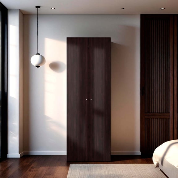 DEPOT E-SHOP Lisle Armoire, 2 Doors, 2 Shelves, Walnut / Black Wengue