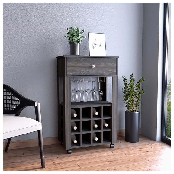 DEPOT E-SHOP Margh Bar Cart Drawer, Carbon Espresso