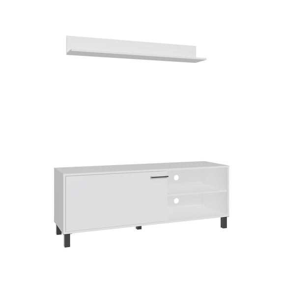 Depot E-Shop Novi Living Room Set, Tv Stand + Wall Shelf, 1 Door, 3 Shelves, White