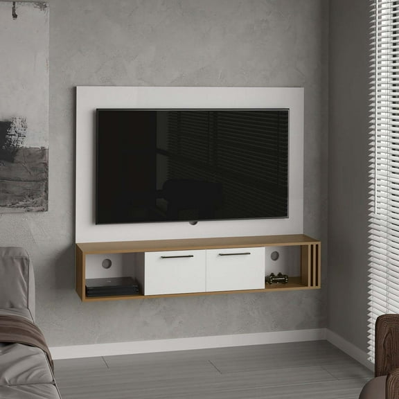 DEPOT E-SHOP DE-PFB11444 Nuremberg Entertainment Center, 2 Doors, 4 Shelves, White/Natural Oak