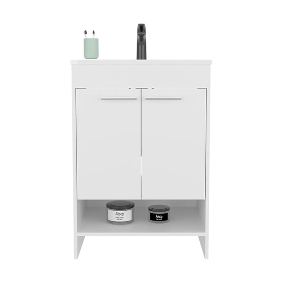 Depot E-Shop Polkton Bathroom Vanity, 2 Doors, 2 Shelves, White
