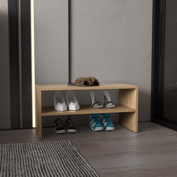 DEPOT E-SHOP Sanford Modular Shoe Rack, 2 Shelves, Natural Oak