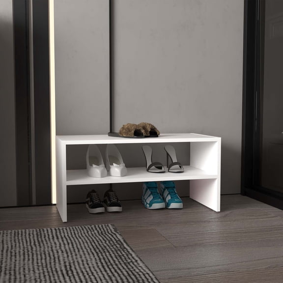 DEPOT E-SHOP Sanford Modular Shoe Rack, 2 Shelves, White