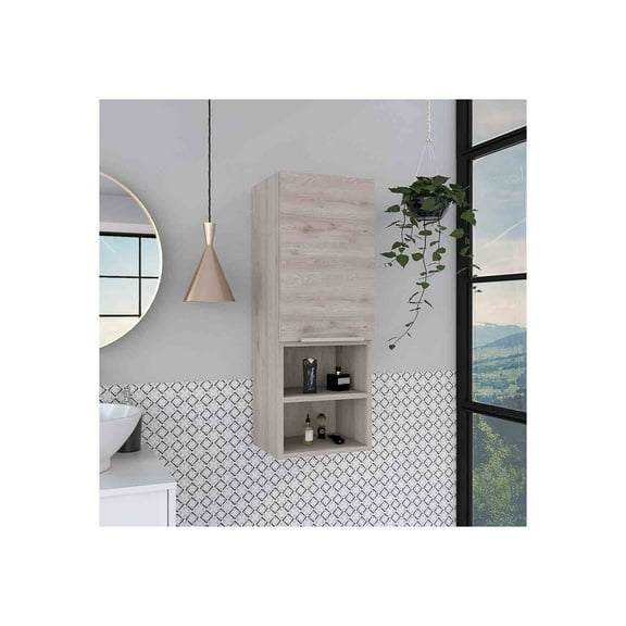 Depot E-Shop Savona Single Door Bathroom Cabinet With 2 Open Shelves And 2 Interior Shelves, Light Gray