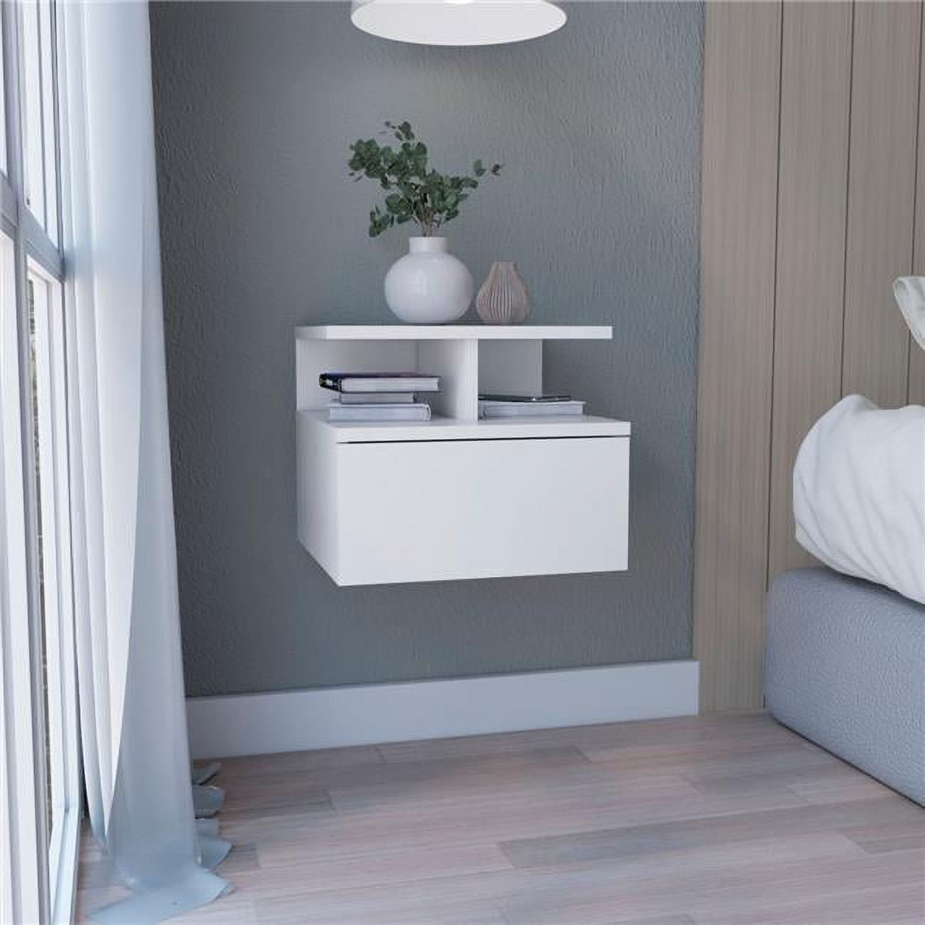 Mobili Fiver, Riccardo Floating nightstand, Ashwood White, Made In Italy 