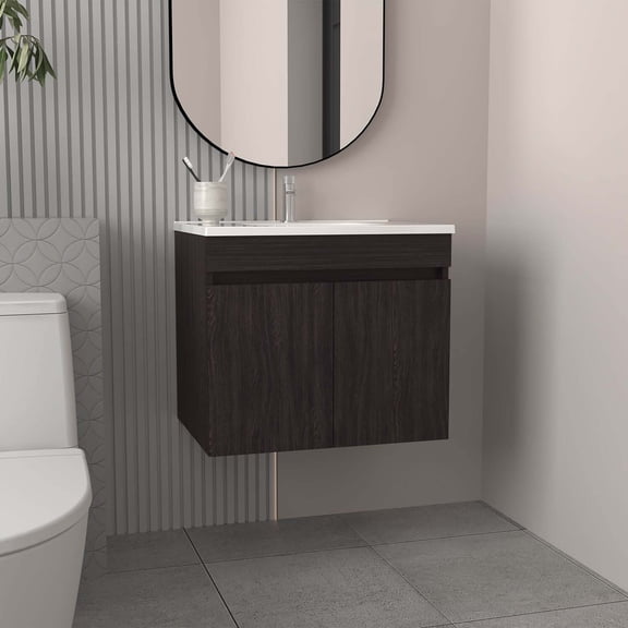 DEPOT E-SHOP Tarentum Bathroom Vanity, 2 Doors, 2 Shelves, Black Wengue