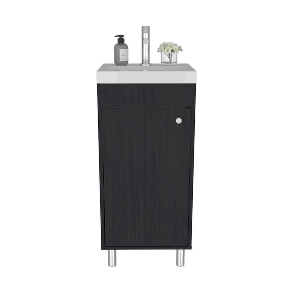 Depot E-Shop Valdez Bathroom Vanity, 1 Door, 4 Legs, 2 Shelves, Black Wengue