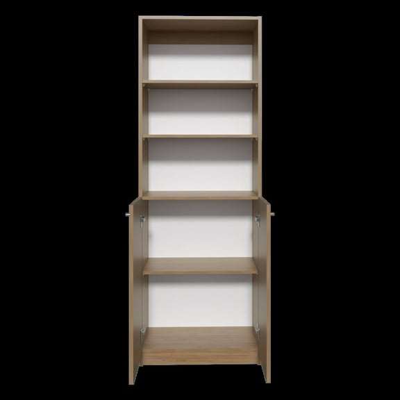 Depot E-Shop Vinton 2-Door Bookcase with Upper Shelves, Natural Oak / White