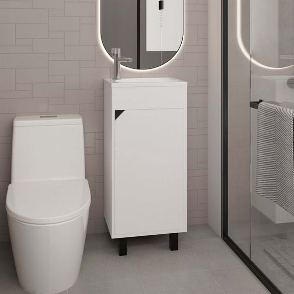 DEPOT E-SHOP Yorkana Bathroom Vanity 1 Door White - Small Space Sink Cabinet, 4 Legs, Ready to Assemble
