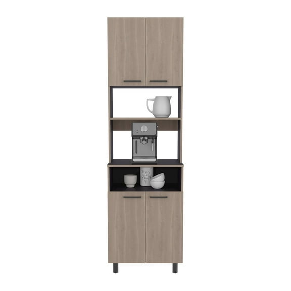 Depot E-Shop Zena Kitchen Pantry, 4 Doors, 4 Legs, 4 Shelves, White Oak / Black Wengue