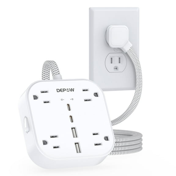 DEPOW  4 outlet Power Strip Surge Protector with 4 USB Ports (2 USB C) , Desk Charging Station for Home Office Dorm