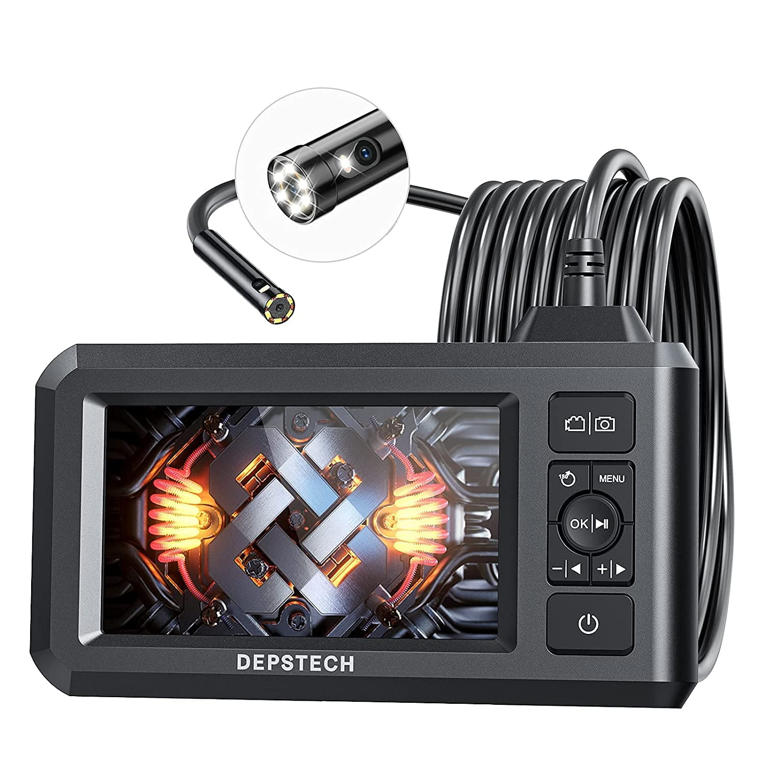 DEPSTECH Dual Lens Industrial Endoscope, Borescope Inspection Sewer Camera  with 4.3" LCD Screen, LED Lights, 32GB Card