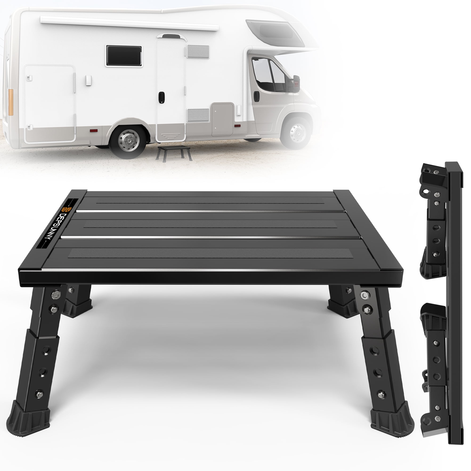 GanFindX Adjustable Height Aluminum RV Steps Stool Supports Up to