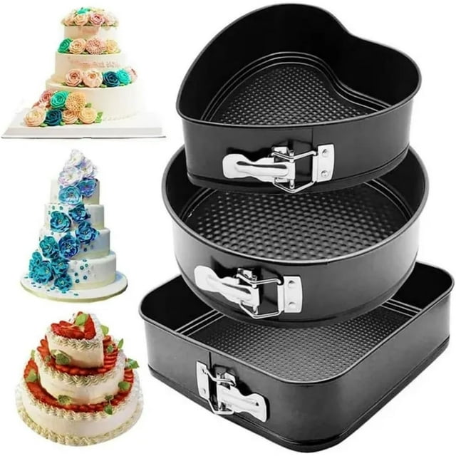 DERCLIVE 3Piece Steel Premium Nonstick Springform Pans Set, Heart