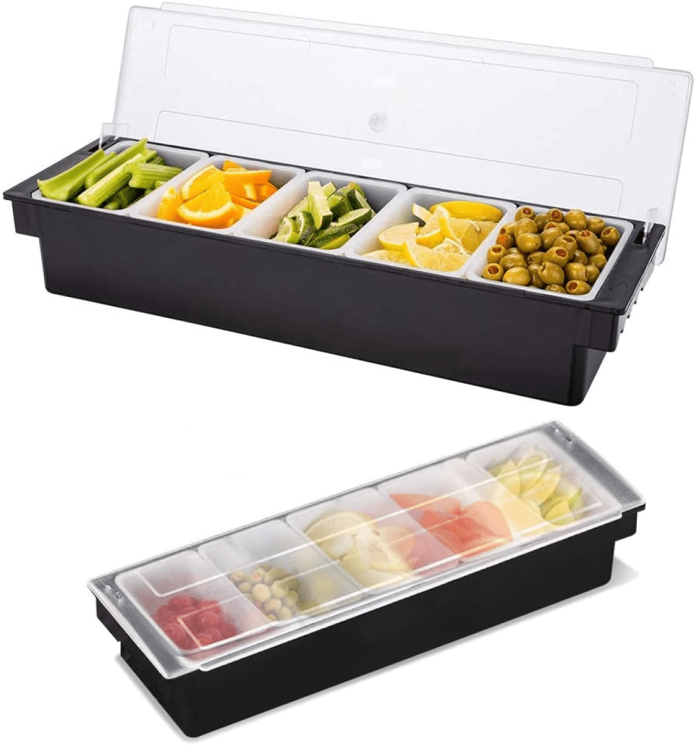 DERCLIVE 5 Tray Condiment Server with Lid, Ice Chilled Fruit Salad