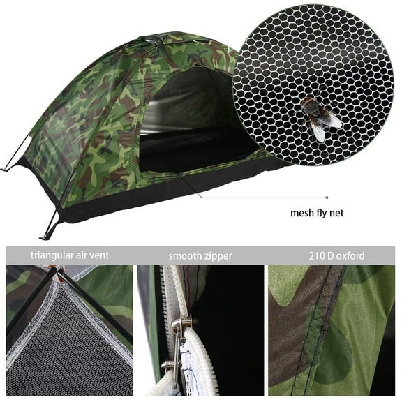 DERCLIVE Camouflage Tent UV Protection Waterproof One Person Tent for Camping Hiking, Lightweight Backpacking Dome Tents, Camouflage Tent