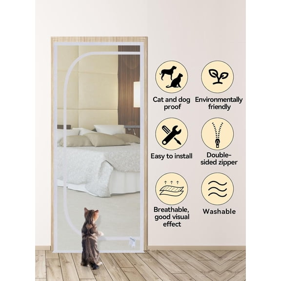 DERCLIVE Cat Screen Door, 33''X77'' Heavy Duty Pets Proof Screen Door with Bilateral Zipper, Pet Resistant Mesh Screen Door