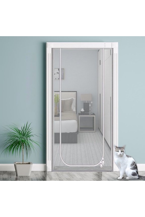 Reinforced Cat Screen Door, 33''X83'' Heavy Duty Pets Proof Screen Door with Bilateral Zipper, Prevent Dogs Cats Running Out from Home, Bedroom, Living Room, Kitchen Patio Door