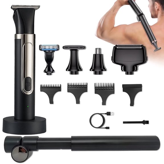 DERCLIVE Electric Back Shaver for Men, Electric Shavers Multifunctional Self-Service Long Handle Grooming Tool with Detachable and Extendable Handle, Electric Mens Back Shaver Travel-Friendly