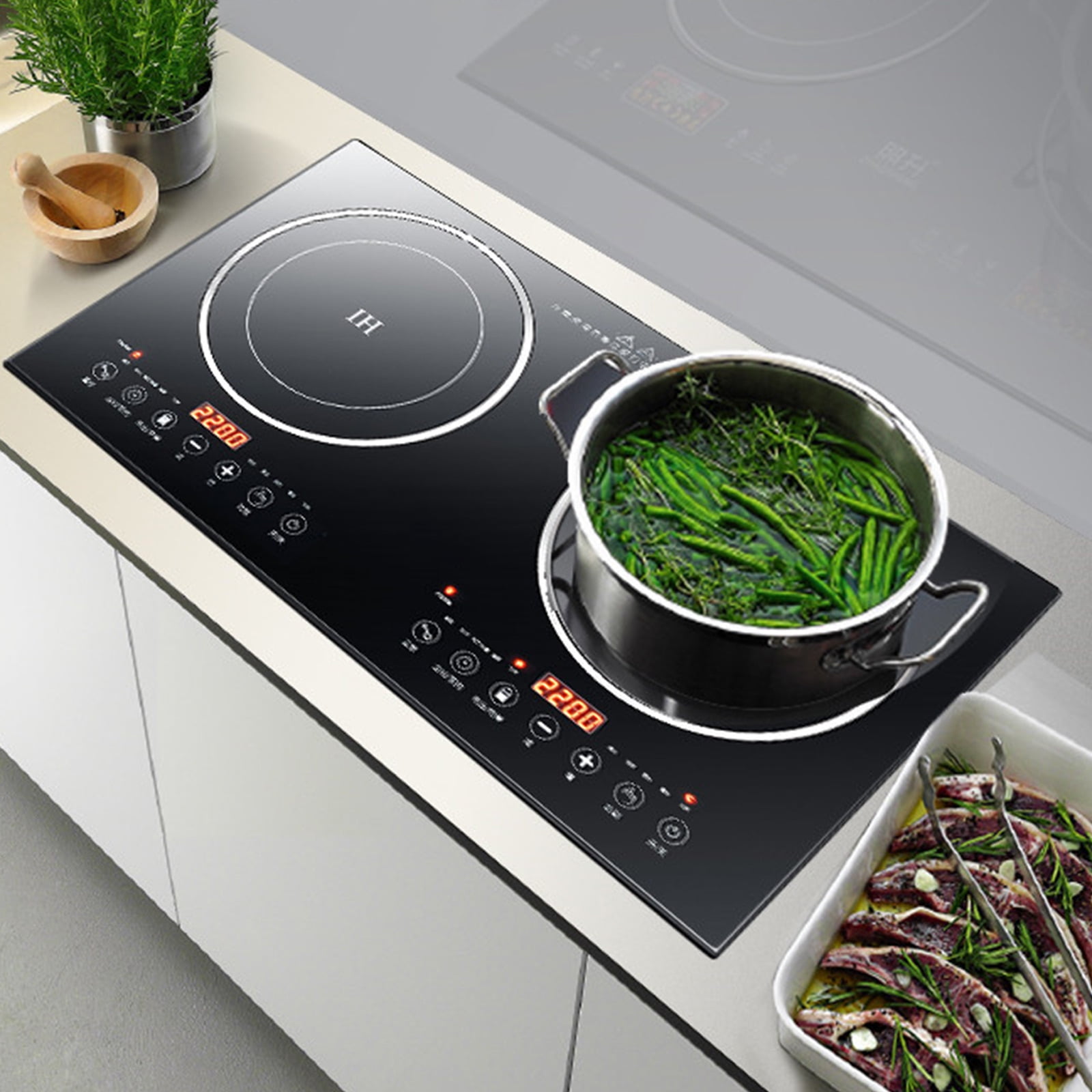 DERCLIVE Electric Ceramic Stove Induction Cooktop, Electric Stove 2 Burner Electric Burner Countertop Infrared Induction Cooker Home Cooktop Cooking Furnace