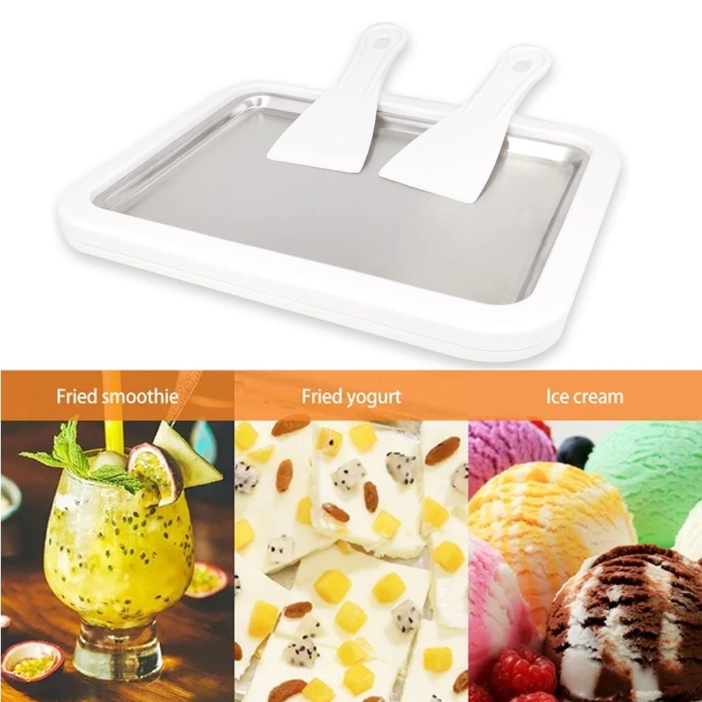 DERCLIVE Ice Cream Sorbet Maker Frozen Yogurt Machine Instant Cold Roller Pan Plate with 2 spatulas Home Made Soft Ice Cream Milkshake Gelato Fruit Smoothie Walmart Business Supplies