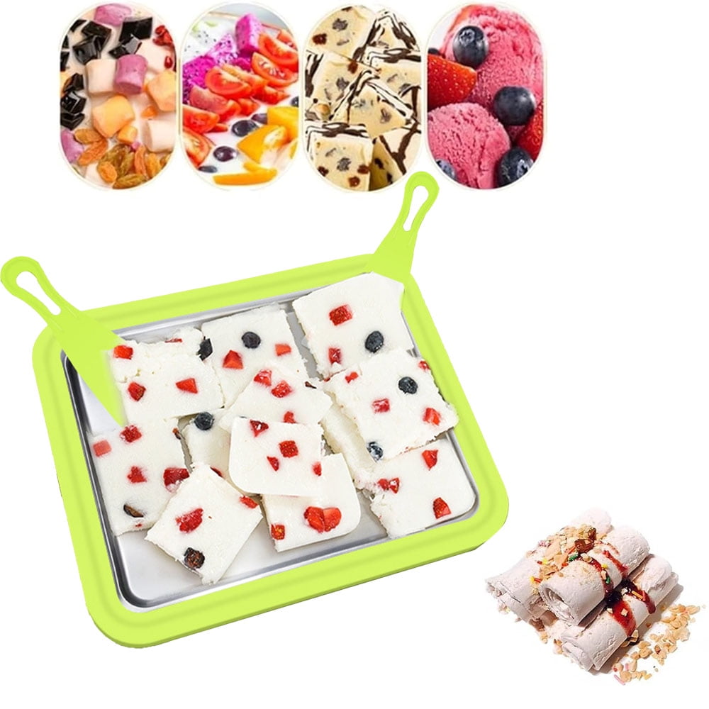 DERCLIVE Large Instant Ice Cream Roll Maker Ice Cream Pan Instant Cold Plate with Material of Food Grade Stainless Steel for Making Rolled Ice Cream Soft Serve Frozen Yogurt Sorbet Walmart