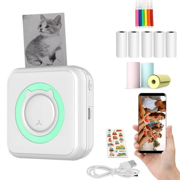 DERCLIVE Mini Pocket Printer,Portable Printer for Sticker,Label,Text Memo,Receipt,Photo, Inkless Printing,Gifts for Kids,Wireless Bluetooth Printer