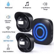 Multifunctional Wireless Driveway Alarm Outside Weatherproof Motion Sensor Alarm 1 Receiver 2 Transmitters with 38 Chimes 200m/656ft Transmission for Indoor Outdoor Use