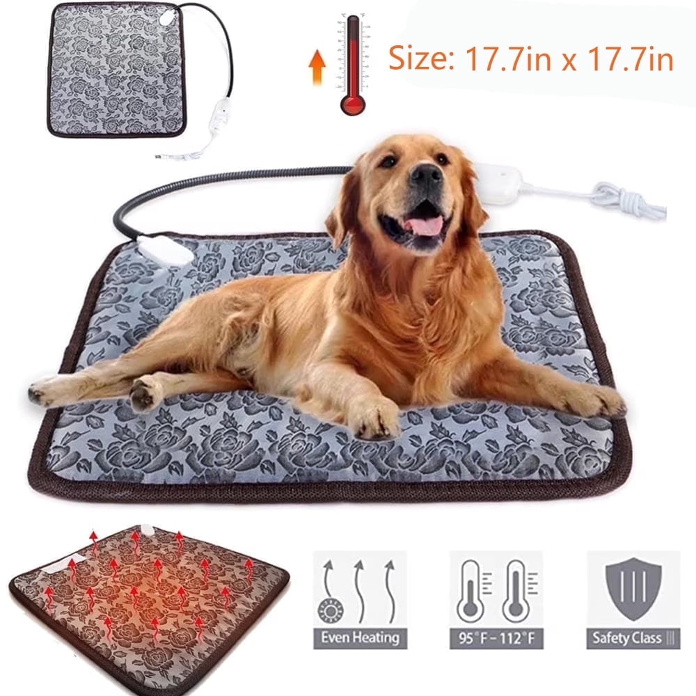 Yolispa Pet Heating Pad Mat, 17.7"x17.7" Electric Pet Heating Pad Bed for Cat Dog Indoor Waterproof Adjustable Temperature Heater, with Anti- Steel Cord, Dual Temperature Dual Control