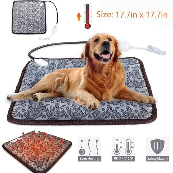 Yolispa Pet Heating Pad Mat,  17.7"x17.7" Electric Pet Heating Pad Bed for Cat Dog Indoor Waterproof Adjustable Temperature Heater, with Anti- Steel Cord, Dual Temperature Dual Control