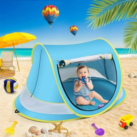 DERCLIVE Portable Baby Beach Tent Pop up Small Travel Baby Beach Tent with Mosquito Net Baby Sun Shade Tent Foldable Baby Tent for Beach