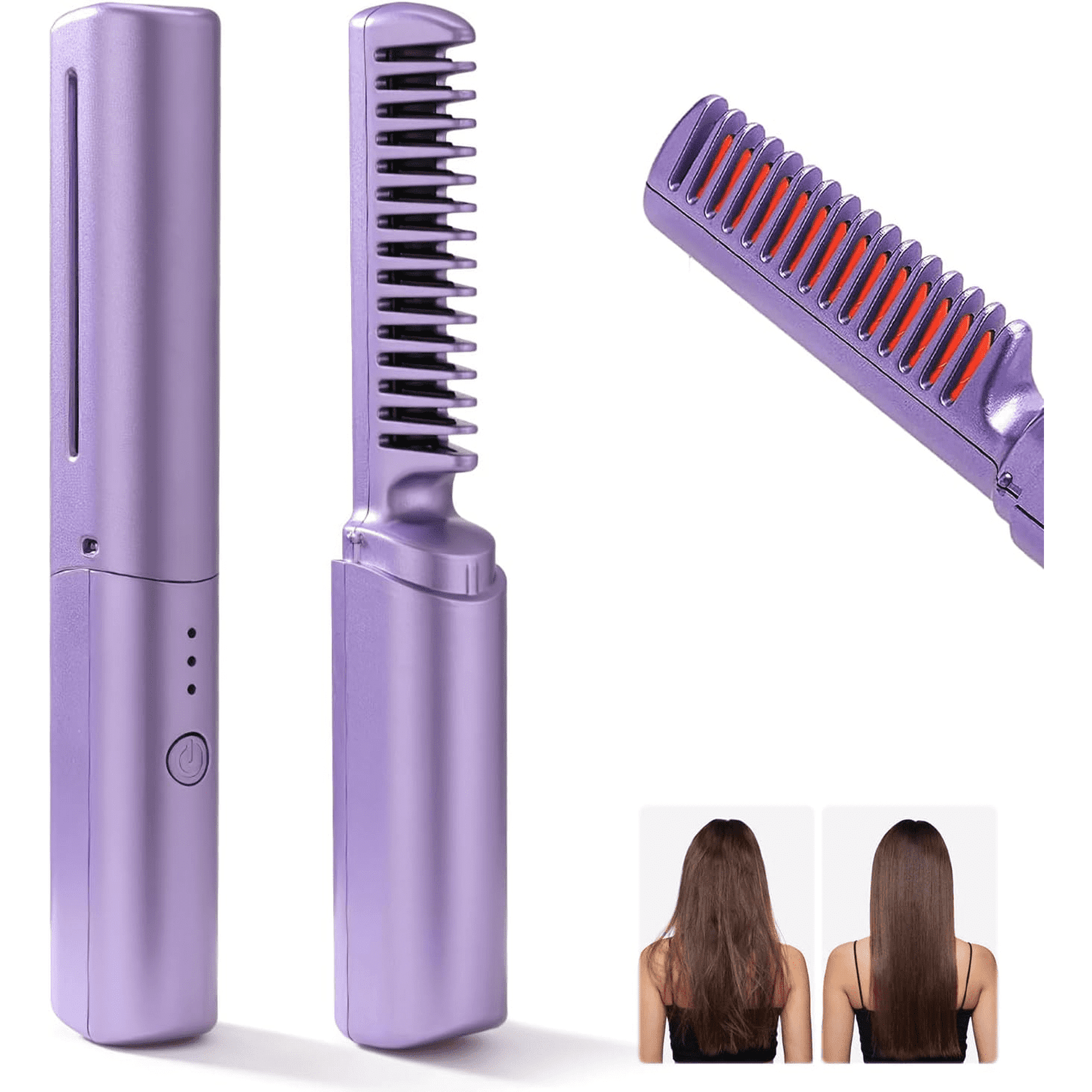 DERCLIVE Rechargeable Mini Hair Straightener, Negative Ion Hot Comb Hair Straightener, Portable Cordless Hair Straightening Brush,A Quick Styling Brush