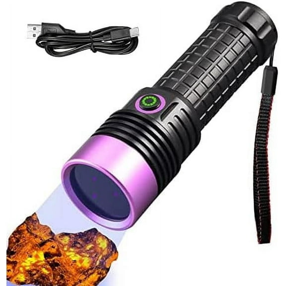 DERCLIVE UV Flashlight 20W, 365nm UV Light, Led Rechargeable Black Light Flashlight for Pet Urine Detection, Resin Curing, Rock Hunting, Traveling, AC Leak, Uranium Glass, Bed Bug