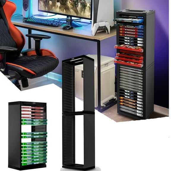 DERCLIVE Universal Game Storage Tower Stores 36pcs Video Game Discs, Game Holder Rack for PS5/ PS4/ PS3/ Xbox Series S, Universal Game Disc Holder