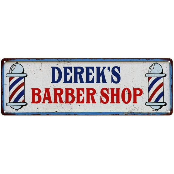 DEREK'S Barber Shop Hair Salon Metal Sign Retro 6x18 106180031120