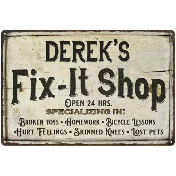 DEREK'S Fix-It Shop Sign Grandpa Dad Wall Decor Gift 8x12 Metal 208120006166