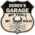 thumbnail image 1 of DEREK'S Garage My Tools My Rules Skull 12x12 Metal Sign 211110025166, 1 of 1