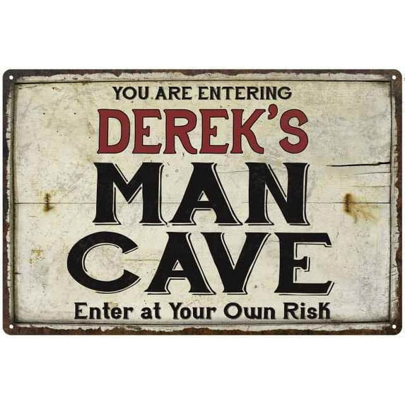 DEREK'S Man Cave Sign Rustic 8 x 12 Matte Finish Metal 108120035166