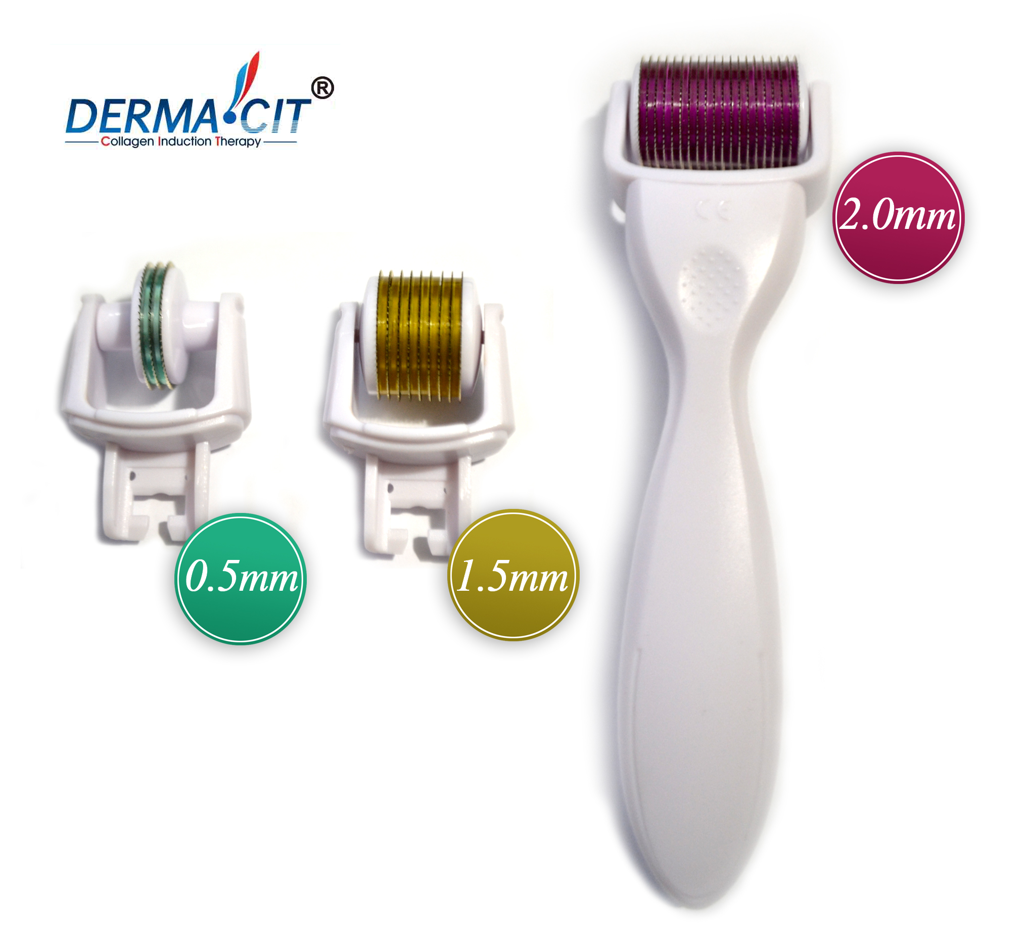 DERMA-CIT 3-In-1  Derma Roller Titanium Micro Needle Skin Care Kit (3 Separate Roller Heads (0.5mm 1.5mm and 2.0mm) - image 1 of 8