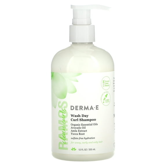 DERMA E Ramos Clean Curls, Wash Day Curl Shampoo, For Wavy, Curly and Coily Hair, 12 fl oz (355 ml)
