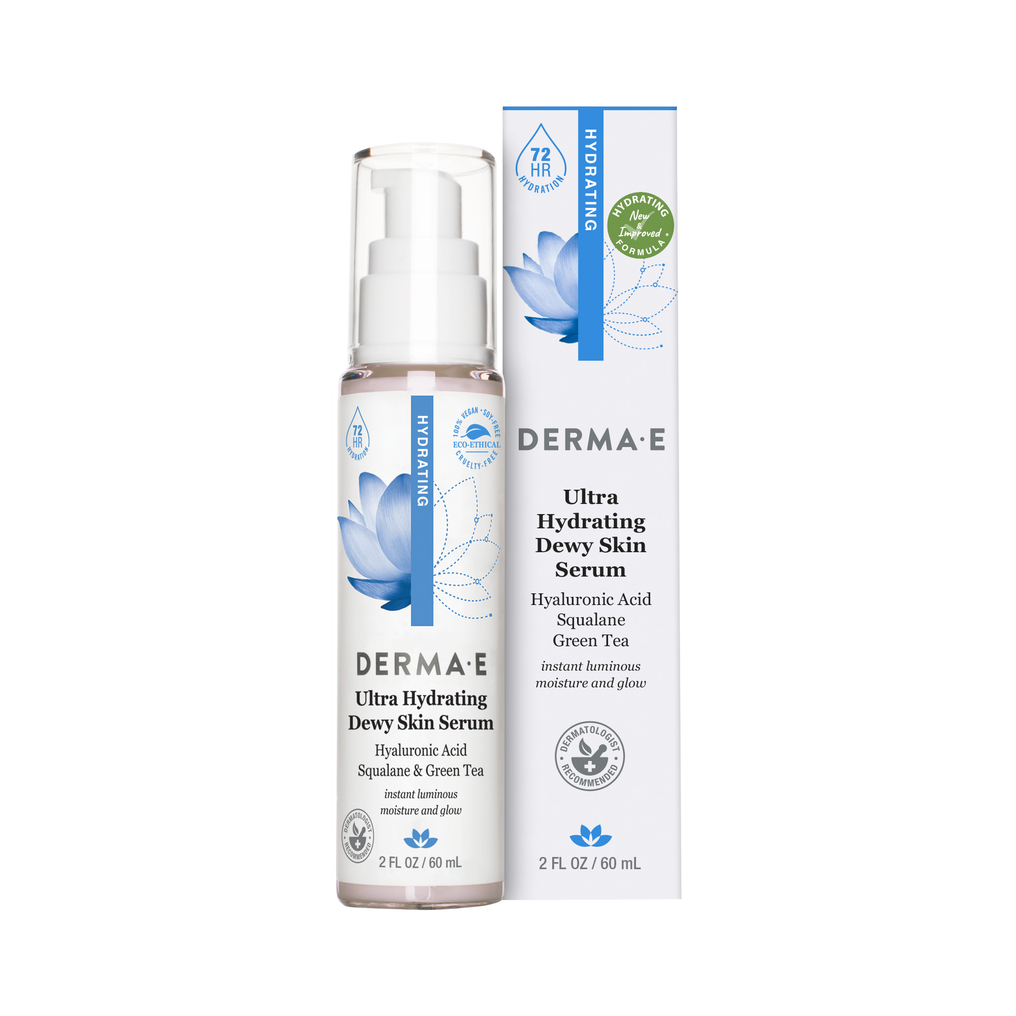 DERMA E Ultra Hydrating Dewy Skin Hyaluronic Acid Serum for Face, Anti-Aging Squalane, Vegan, 2 oz - image 1 of 10