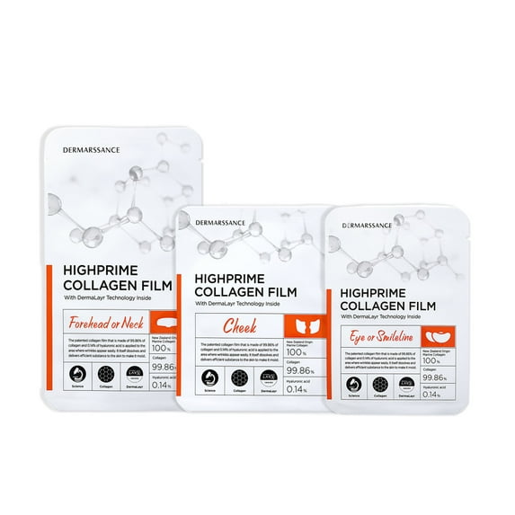 DERMARSSANCE HighPrime Collagen Film Individual Set (Eye or Smileline 1 pair, Cheeks 1 pair, Forehead or Neck 1 pc)
