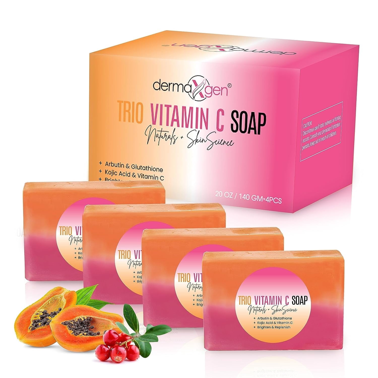 Dermaxgen Organic Vitamin C Soap Bar Pack of 4 – skin brightening face & body cleanser with kojic acid and vitamin c for dark spot care