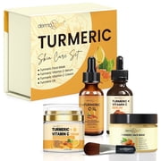 DERMAXGEN Turmeric + 30% Vitamin C Face Glow Boosting Skincare Set – Moisturizer, Serum, Oil & Mask Jar with Brush - Normal, Dry & Oily Skin (Set Of 4)