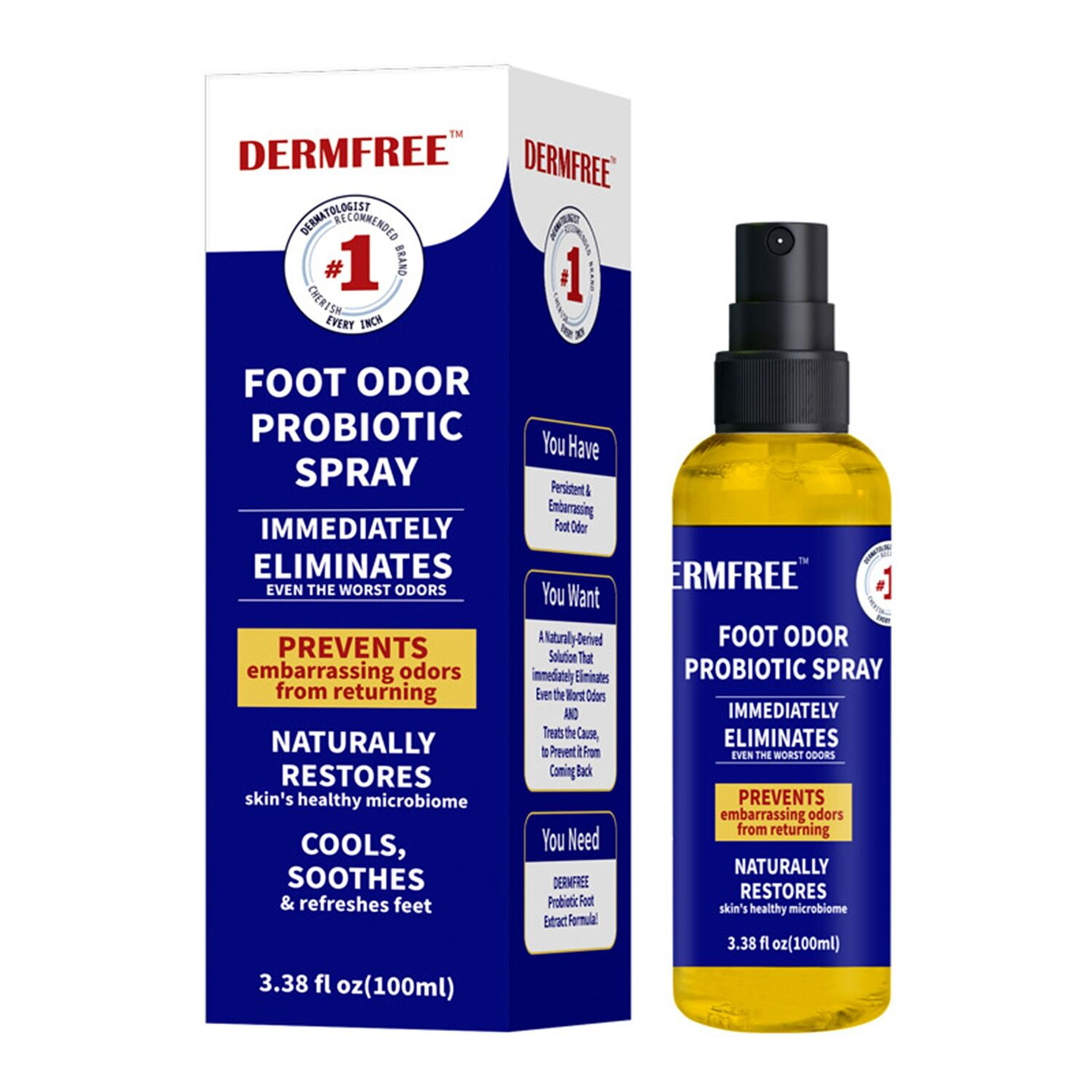 DERMFREE Natural Shoe Deodorizer Spray, Shoe Spray Foot Deodorant