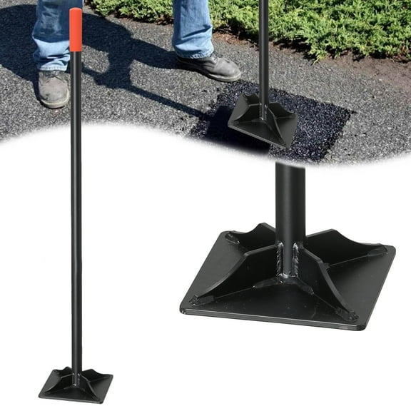 DEROFIT 46 inch Steel Tamper Tool, All-in-one Durable Garden Hand Tamper with Rubber Grip for Yard, Ideal for Leveling Soil, Concret and Dirt, 8"x8"