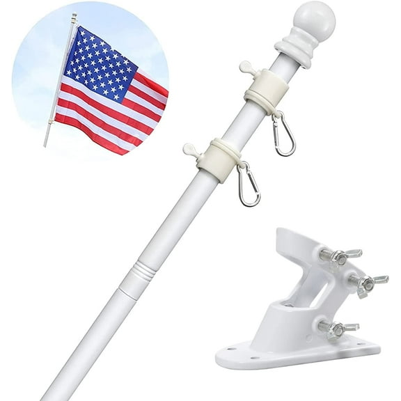 DEROFIT 4ft Stainless Steel Flag Pole for House, Tangle Free Design with Two-Position Bracket, White, for 3x5 American Flag, Outdoor Use