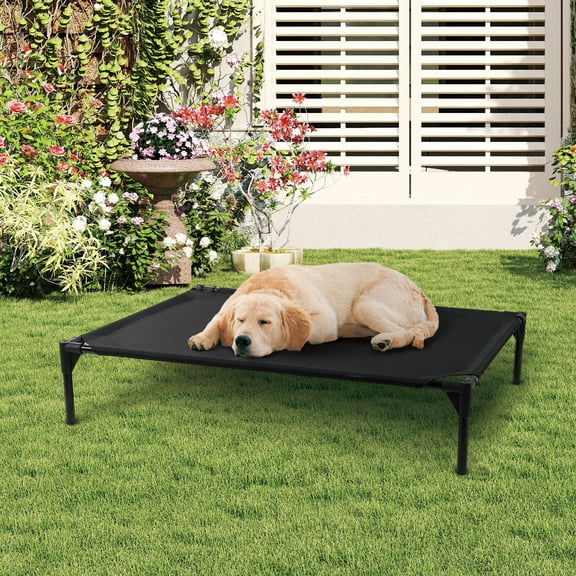DEROFIT Elevated Dog Bed for Medium & Large Dogs, Durable Dog Cot with Washable Mesh, Portable Cooling Raised Pet Bed, Black