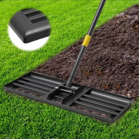 DEROFIT Heavy Duty Lawn Leveling Rake, 30" x 10" Lawn Leveler Rake with 60" Long Handle for Garden, Yard, Lawn, Metal, Black